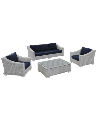 Modway Conway Sunbrella Outdoor Patio Rattan 4-piece Furniture Set In Gray