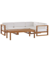Modway Upland Teak Outdoor Patio 4-piece Sectional Sofa Set In Beige