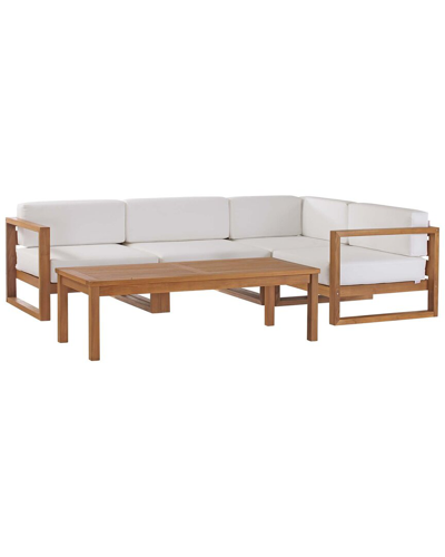 Modway Upland Outdoor Patio Teak 5-piece Sectional Sofa Set In Beige