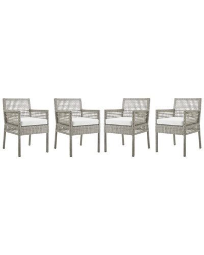 Modway Aura Outdoor Set Of 4 Dining Armchairs Patio Wicker Rattan In Grey