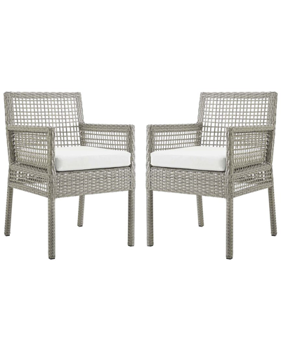 Modway Aura Dining Armchair Outdoor Patio Wicker Rattan Set Of 2 In Grey