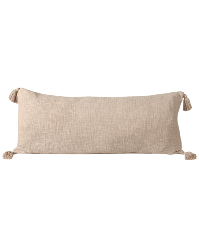 Lr Home Natural Solid Cotton Tasseled Lumbar Decorative Pillow In Beige