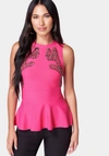 BEBE EMBELLISHED PEPLUM SWEATER TOP