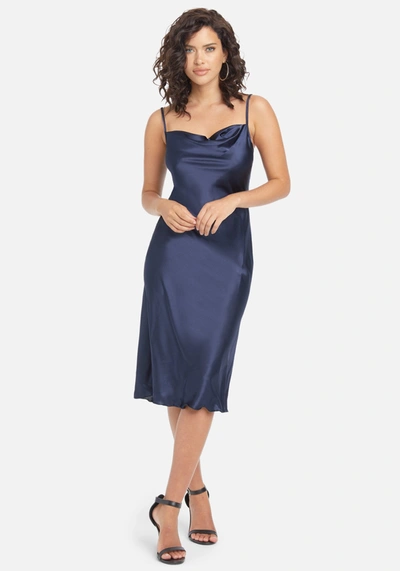 Bebe Satin Cowl Neck Slip Midi Dress In Navy