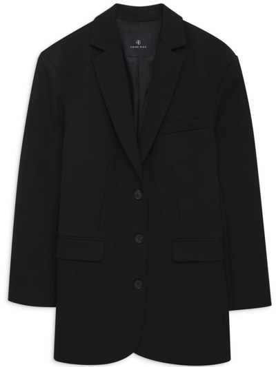 Anine Bing Quinn Single-breasted Wool Blazer In Black