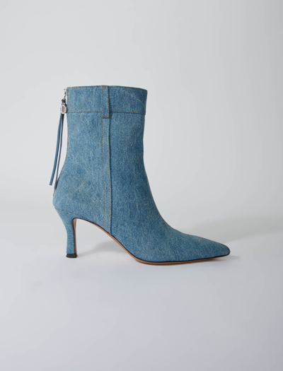 Maje Denim Ankle Boots With Pointed Toe In Bleu