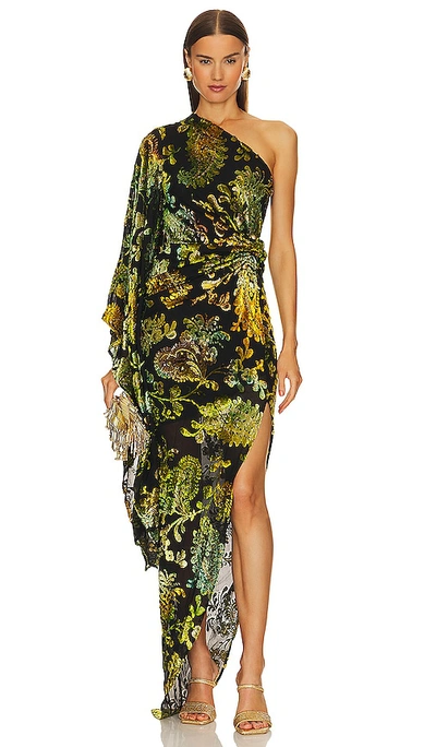 Cult Gaia Adira One-shoulder Burnout Column Gown In Green