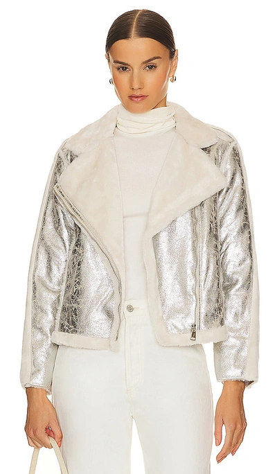 Adrienne Landau Moonstone Faux Shearling Jacket In Metallic Silver