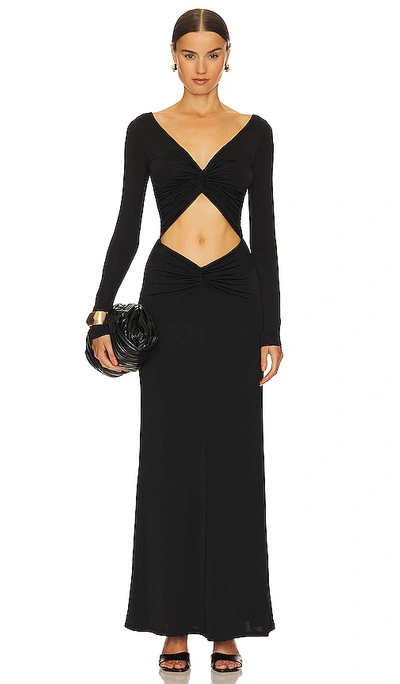 L'academie Ava Ruched Maxi Dress In Black
