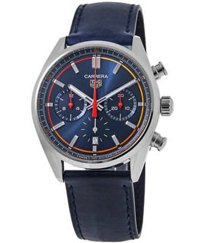Pre-owned Tag Heuer Carrera Chronograph Blue Dial Leather Men's Watch Cbn201d.fc6543