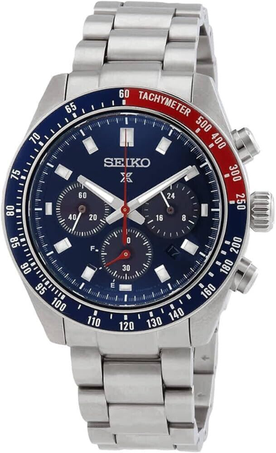 Pre-owned Seiko Prospex Speedtimer Solar Steel Bracelet Blue Dial Watch - Ssc913
