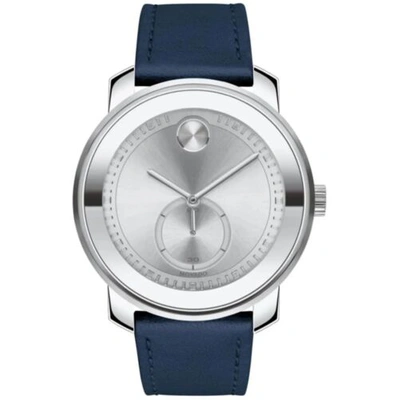 Pre-owned Movado Men's Watch Bold Trend Quartz Silver Tone Dial Navy Leather Strap 3600769