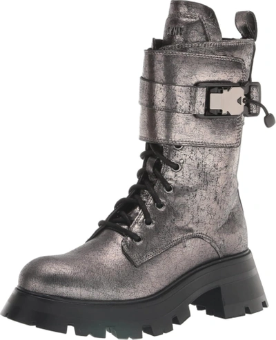 Pre-owned Dkny Women's Lace-up Lug Sole Combat Boot In Dk Gunmeta