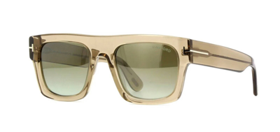 Pre-owned Tom Ford Fausto Ft 0711 Transparent Brown/green Shaded Mirror (47q) Sunglasses