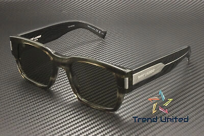 Pre-owned Saint Laurent Sl 617 004 Rectangular Havana Crystal Grey 53 Mm Men's Sunglasses In Gray