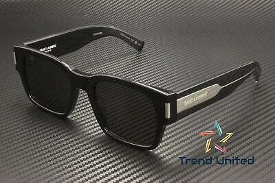 Pre-owned Saint Laurent Sl 617 001 Rectangular Squared Black Crystal 53mm Men's Sunglasses