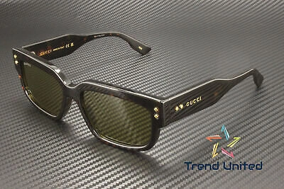 Pre-owned Gucci Gg1218s 002 Rectangular Squared Acetate Havana Green 56mm Men's Sunglasses