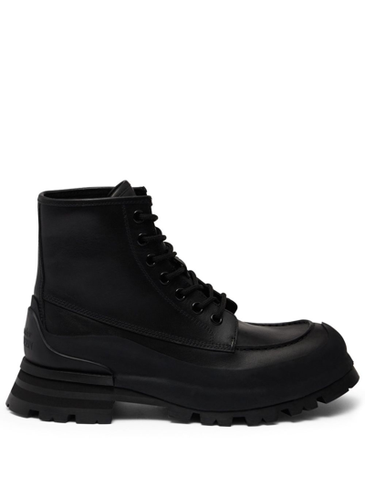 Alexander Mcqueen Logo-embossed Leather Combat Boots In Black  