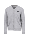 Comme Des Garçons Play Logo Patch V-neck Cardigan In Gray
