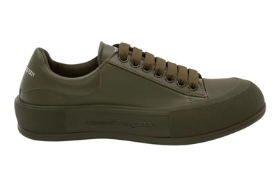 Pre-owned Alexander Mcqueen Leather Deck Plimsoll Khaki