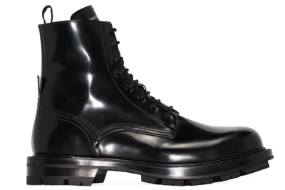 Pre-owned Alexander Mcqueen Polished Leather Combat Boot Black