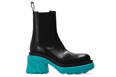 Pre-owned Bottega Veneta Flash Platform Ankle Boot Black Water (women's) In Black/blue