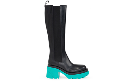 Pre-owned Bottega Veneta Leather Heel Boot Black Water (women's) In Black/blue