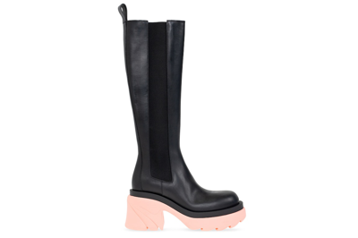 Pre-owned Bottega Veneta Leather Heel Boot Black Flamingo (women's) In Black/pink