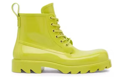 Pre-owned Bottega Veneta Stride Lace Up Ankle Boot Kiwi In Yellow