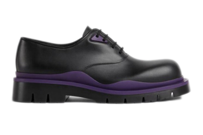 Pre-owned Bottega Veneta Tire Lace Up Leather Shoe Black Plum In Black/purple