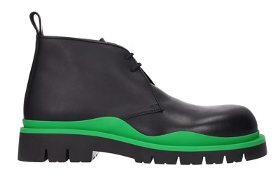 Pre-owned Bottega Veneta Tire Desert Boot Black Green In Black/green