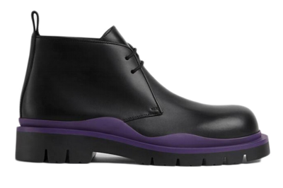 Pre-owned Bottega Veneta Tire Desert Boot Black Purple In Black/purple