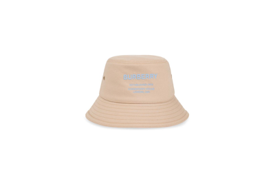 Pre-owned Burberry Logo Embroidered Cotton Bucket Hat Soft Fawn