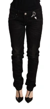 Acht Black Low Waist Skinny Denim Cotton Trouser In Black