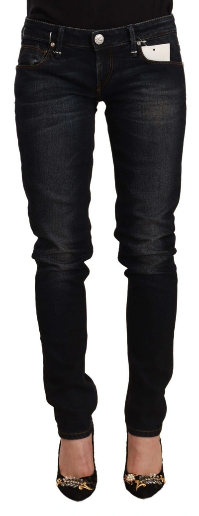 Acht Black Washed Cotton Low Waist Slim Fit Denim Jeans