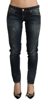Acht Blue Washed Cotton Low Waist Skinny Denim  Jeans In Blue
