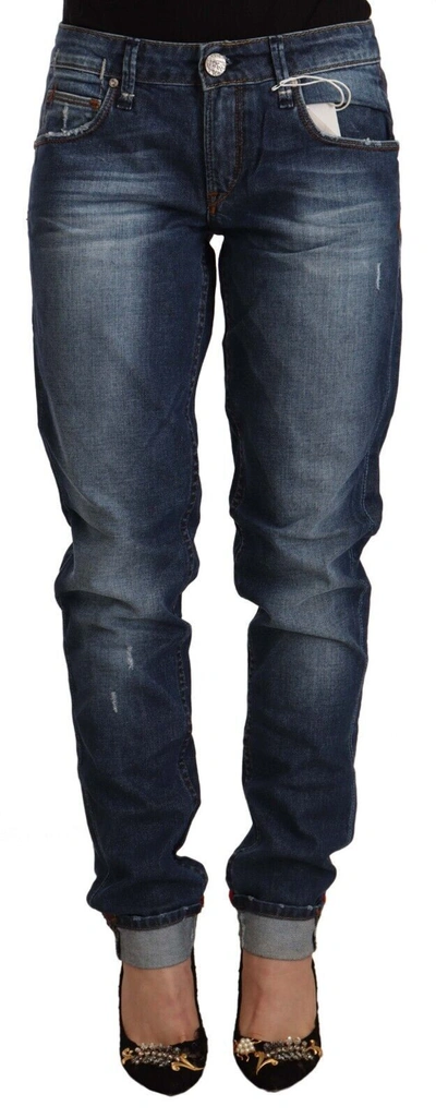 Acht Blue Washed Mid Waist Slim Fit Denim Folded Hem Jeans