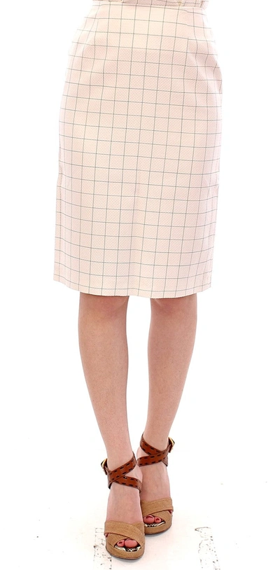 Andrea Incontri Cotton Checke Pencil Women's Skirt In White