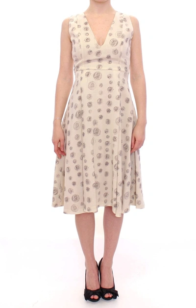 Andrea Incontri Elegant White Wool Shift Dress With Gray Women's Print