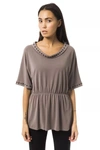 BYBLOS BYBLOS ELEGANT GRAY OPEN ROUND NECK WOMEN'S TEE