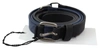 Costume National Black Blue Leather Silver Logo Belt In Black