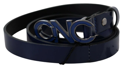 Costume National Blue Leather Logo Skinny Fashion  Men's Belt