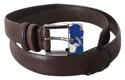 Costume National Elegant Brown Leather Classic Belt With Silver-tone Women's Buckle