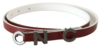 Costume National Maroon Leather Logo Skinny Fashion In Maroon And Black