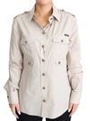 Dolce & Gabbana Beige Poplin Safari Fitted Pocket Shirt Top In Beige