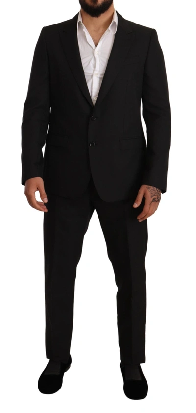 Dolce & Gabbana Fantasy Silk Wool Martini Slim Fit Men's Suit In Black