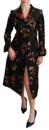 Dolce & Gabbana Elegant Floral Embroidered Trench Coat In Black