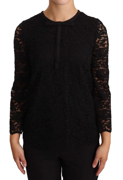 Dolce & Gabbana Elegant Black Floral Lace Long Sleeve Women's Top