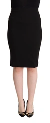 Dolce & Gabbana Black High Waist Knee Length Pencil Cut Skirt In Black