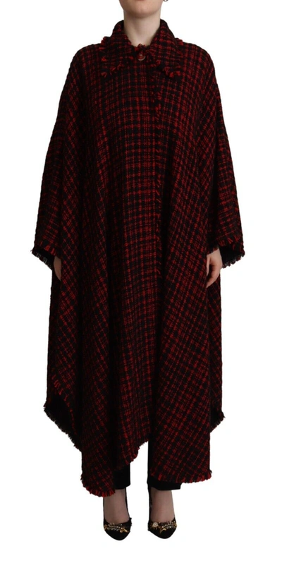 Dolce & Gabbana Black Red Cotton Checkered Over Coat Jacket In Black And Red